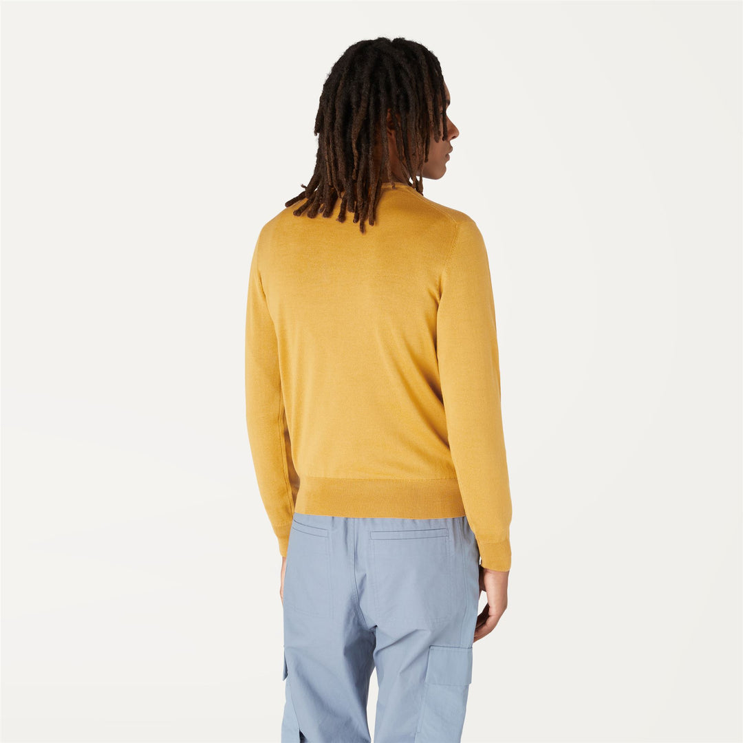 Knitwear Man SEBASTIEN MERINO Pull  Over YELLOW RASPBERRY Dressed Front Double		