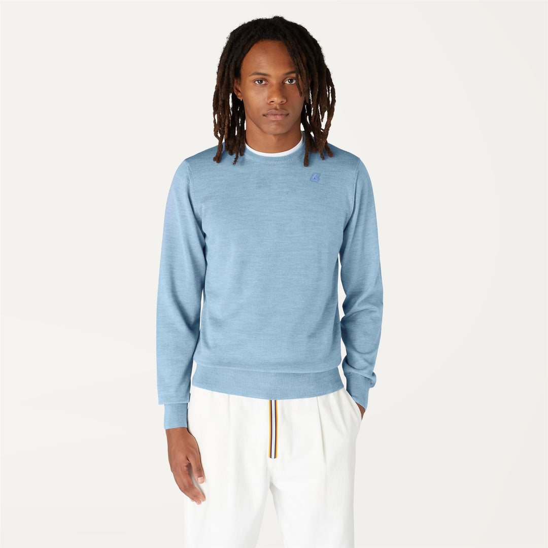 Knitwear Man SEBASTIEN MERINO Pull  Over AZURE DK Dressed Back (jpg Rgb)		