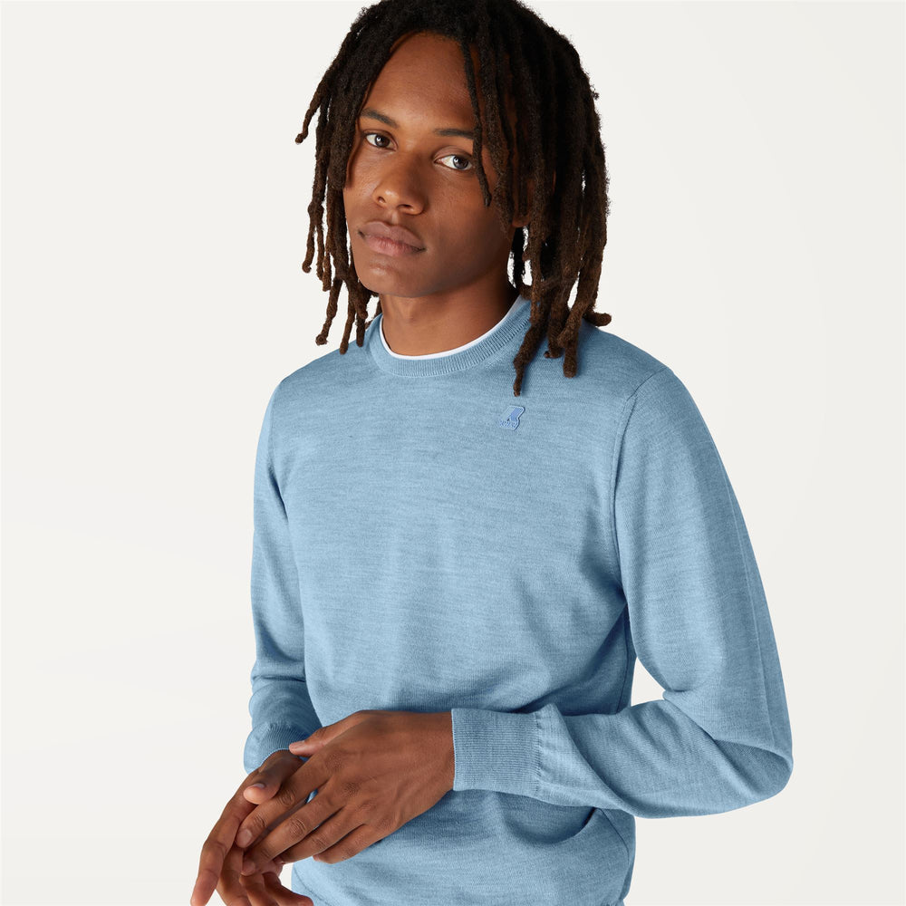 Knitwear Man SEBASTIEN MERINO Pull  Over AZURE DK Detail Double				