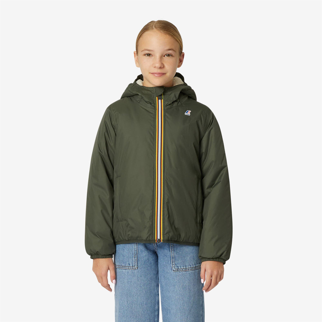 Jackets Kid unisex P. LE VRAI 3.0 CLAUDE ORSETTO Mid ECRU-GREEN BLACKISH Dressed Back (jpg Rgb)		