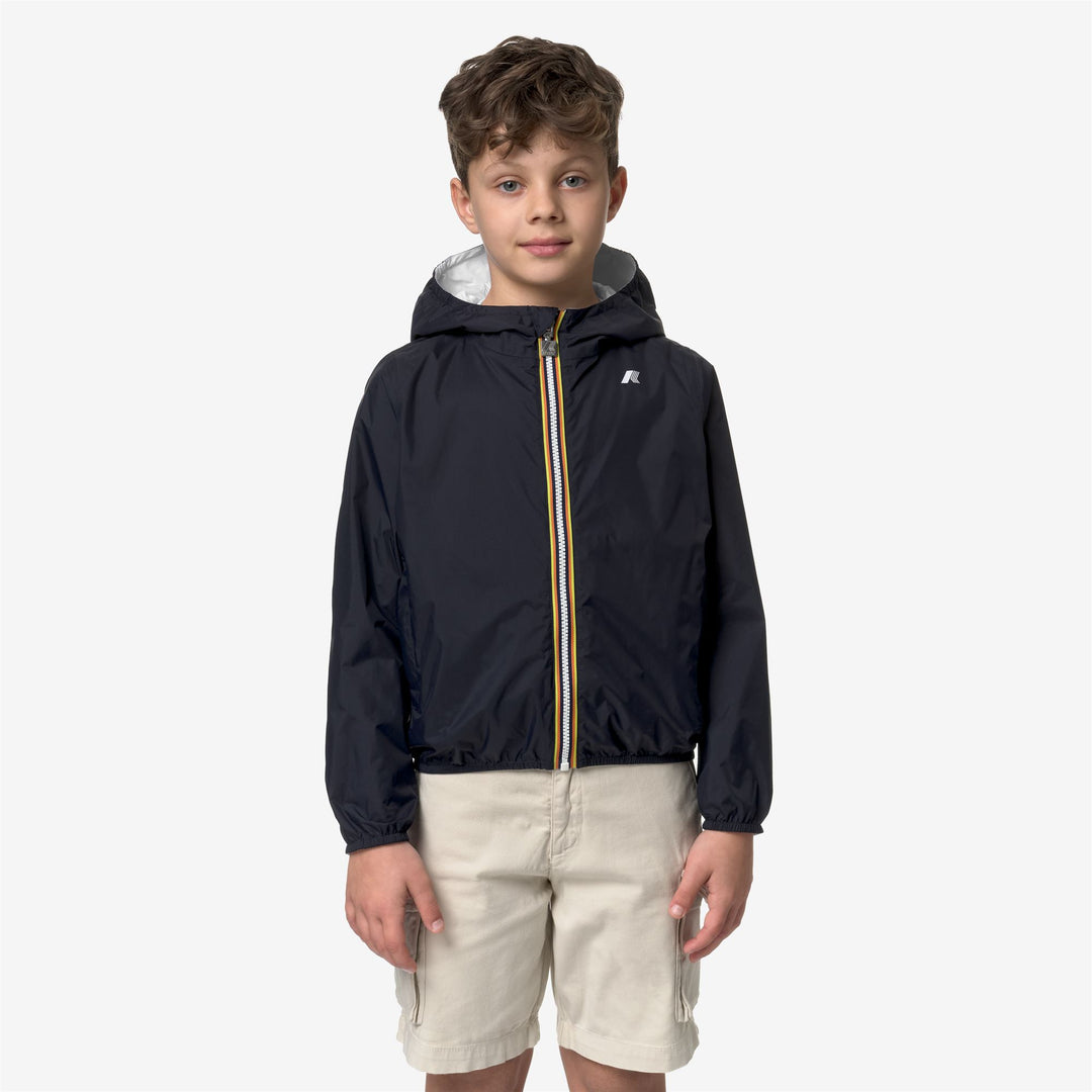 Jackets Boy P. JAKE PLUS.2 DOUBLE Short BLUE DEPTH - WHITE Dressed Back (jpg Rgb)		