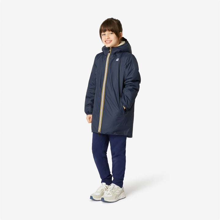 Jackets Kid unisex P. LE VRAI 3.0 EIFFEL ORSETTO 3/4 Length ECRU-BLUE DEPHT Dressed Back (jpg Rgb)		