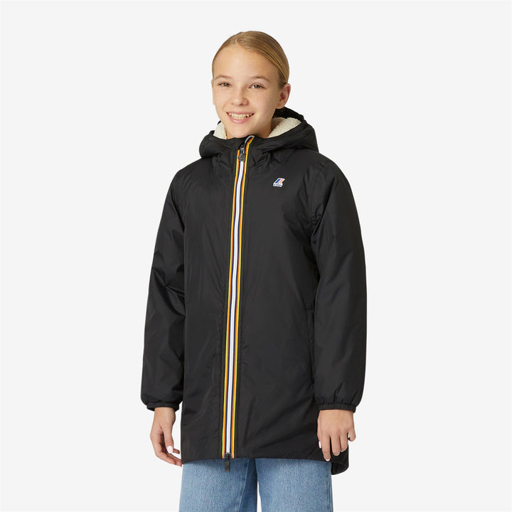 Jackets Kid unisex P. LE VRAI 3.0 EIFFEL ORSETTO 3/4 Length ECRU-BLACK PURE Dressed Back (jpg Rgb)		