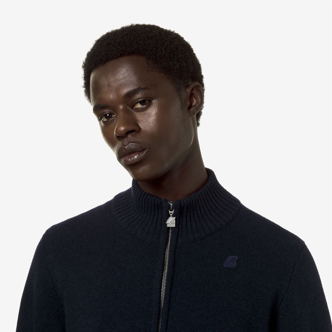 Knitwear Man FINNY LAMBSWOOL Pull  Over BLUE DEPTH Detail Double				